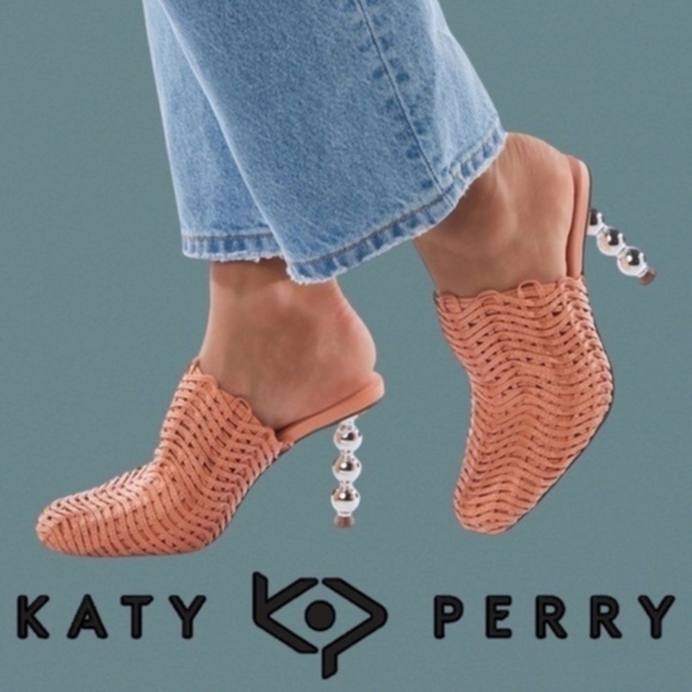 KATY PERRY The Beed Artistic-Sculpted-Silver-Heeled Zigzag Woven Mule NWT/10M